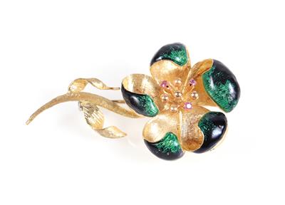 Email Rubin Brosche "Blume" - Jewellery and watches