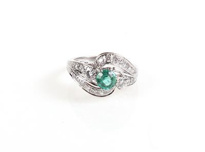 Brillant Diamant Smaragd Damenring zus. ca. 1,25 ct - Gioielli e orologi