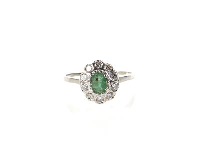 Smaragd Brillant Damenring zus. ca. 0,90 ct - Gioielli e orologi