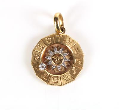 Brillant Diamant Anhänger "Sonne mit Tierkreiszeichen - Schmuck und Uhren
