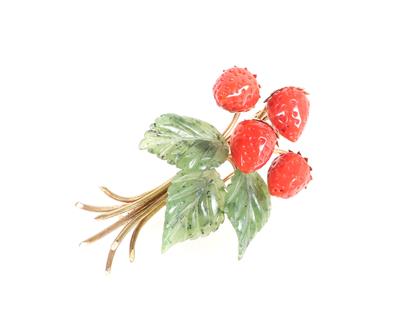 Korallen Brosche "Erdbeeren" - Schmuck und Uhren