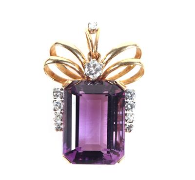 Brillant Diamant Amethyst Anhänger zus. ca. 0,60 ct - Schmuck und Uhren