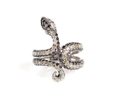 Diamant Rubin Damenring "Schlange" zus. ca. 0,60 ct - Schmuck und Uhren