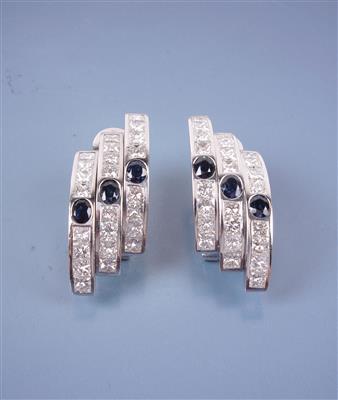 Diamant Saphir Ohrsteckclips zus. ca. 8,00 ct - Schmuck und Uhren