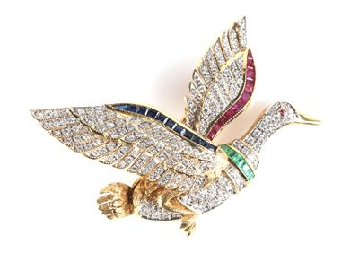 Brillant Farbstein Brosche "Ente" - Jewellery and watches
