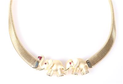 Brillant Farbstein Collier "Zwei verliebte Elefanten" - Große und kleine Kostbarkeiten