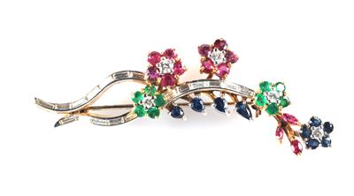 Farbstein Brillant Diamant Brosche "Blumen" - Gioielli e orologi