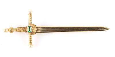 Smaragd Kulturperlen Brosche "Schwert" - Schmuck und Uhren