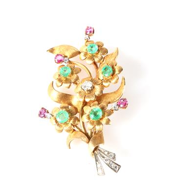 Farbstein Brillant/Diamant Blütenbrosche - Jewellery and watches