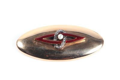 Ovale Diamant Email Brosche - Klenoty a Hodinky
