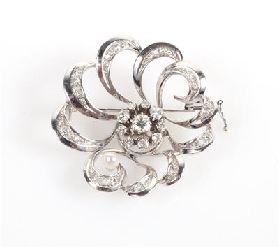 Diamant Brosche zus. ca. 0,90 ct Kulturperle - Jewellery and watches