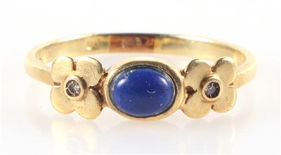 (Beh.) Lapis Lazuli Diamant Damenring "Blüten" - Schmuck und Uhren