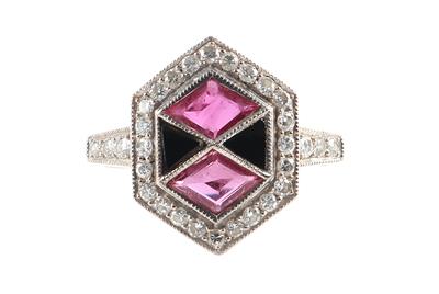 Rubin/Onyx/Brillant Damenring - Jewellery and watches