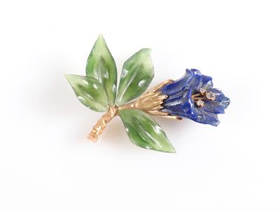 Diamant Lapis Lazuli Nephrit Brosche "Enzian" - Schmuck und Uhren