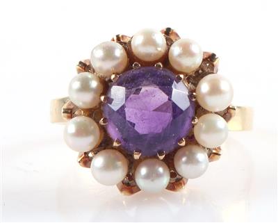 Amethyst Kulturperlen Damenring - Schmuck und Uhren