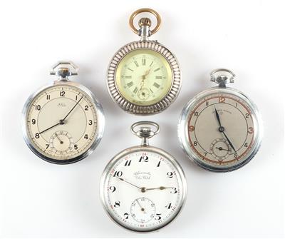 Konvolut 4 Taschenuhren/ 1 Chatelaine, 1 Uhrkette, 1 Uhrgehäuse (7) - Gioielli e orologi
