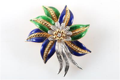 Email-Diamantbrosche "Blüte" - Jewellery and watches