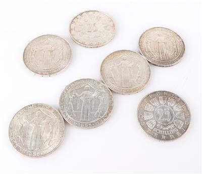 7 Silbermünzen ATS 25,"Wiedereröffnung des Bundestheater" - Jewellery and watches