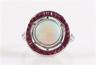 Opal/Rubin/Diamant Damenring - Klenoty a Hodinky