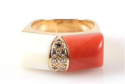 Diamant Damenring mit Koralle und Schmuckstein - Jewellery and watches