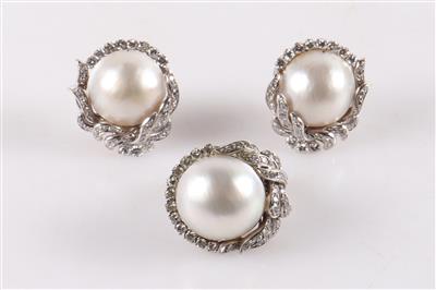 Mabeperlen-Brillant Diamant Damenschmuckgarnitur - Schmuck und Uhren
