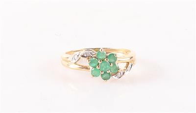 Smaragd Diamant Damenring "Blüte" - Schmuck und Uhren