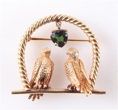 Turmalin Brosche "Vogelpaar" - Gioielli e orologi