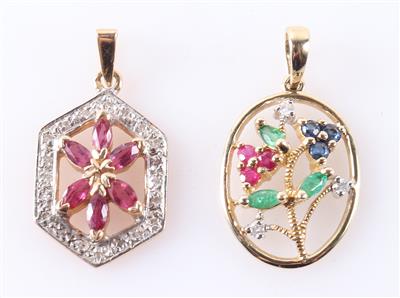 2 Farbstein Diamant Anhänger an Halskette (3) - Schmuck und Uhren