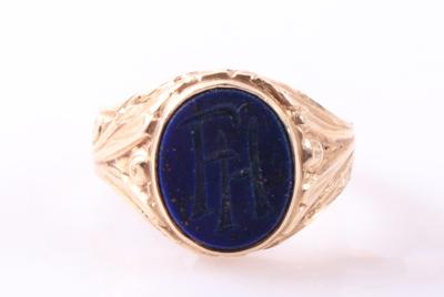 (Beh.) Lapis Lazuli Siegelring Monogramm: "F. H." - Gioielli e orologi