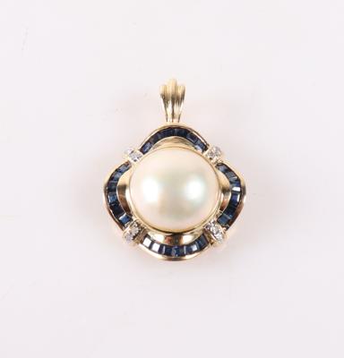 Saphir/Diamant Anhänger mit Mabe-Perle - Weihnachts-Auktion Schmuck und Uhren