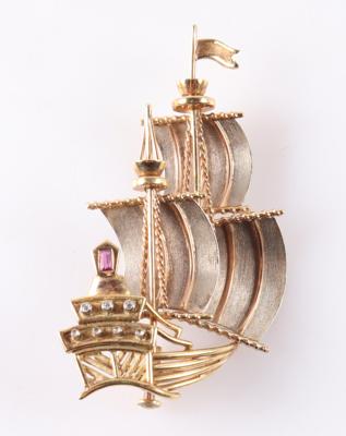 Außergewöhnliche Brillant Rubin Brosche "Segelschiff" - Gioielli, arte e antiquariato