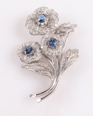 Brillant/Diamant Saphir Brosche "Blumen" - Klenoty a Hodinky