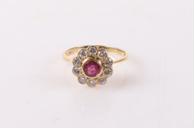 Brillant Rubin Damenring "Blume" - Jewellery and watches