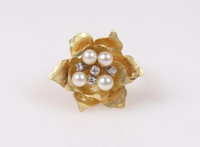 Brillant Kulturperlen Damenring "Blume" - Schmuck und Uhren