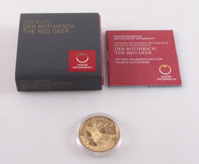 Goldmünze 100 Euro "Der Rothirsch" - Klenoty a Hodinky