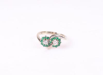 Brillant Smaragd Damenring "Blumen" - Schmuck und Uhren