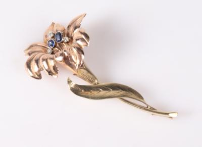 Diamant Saphir Brosche "Blume" - Schmuck und Uhren