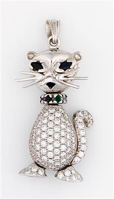 Brillant Farbstein Anhänger "Katze" - Schmuck