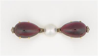 Granat Brosche Zuchtschalenperle - Jewellery