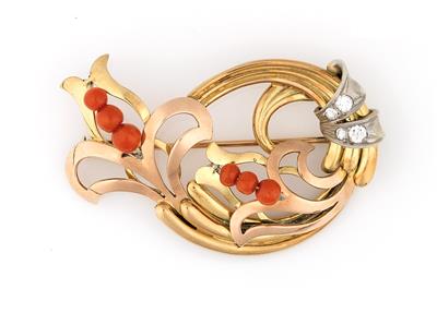 Brillant Korallen Brosche - Jewellery and watches