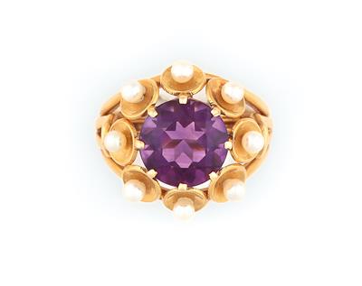 Amethyst Kulturperlen Damenring - Schmuck und Uhren