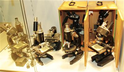 Neun Mikroskope, meist von MEOPTA - Summer-auction