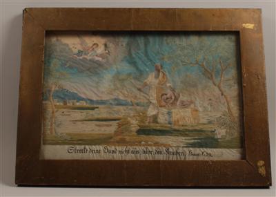 Seidenstickerei, Abraham opfert seinen Sohn, - Saisoneröffnungs-Auktion Antiquitäten & Bilder