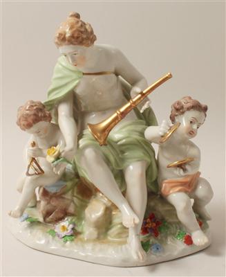 Frauenakt mit Trompete, Ptto mit Triangel und Putto mit Tschinellen, - Starožitnosti, Obrazy