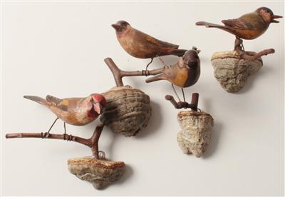 Vier Holzvögel, - Antiquitäten & Bilder (mit Modellbahn)