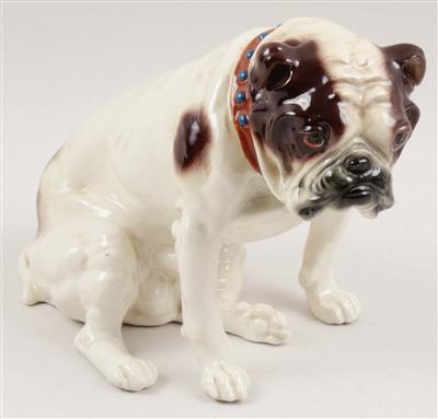Sitzende englische Bulldogge, - Antiques and Paintings<br>(Watercolours of the 19th century)