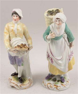 Frau mit Butte, Bäcker mit Gebäck, - Saisoneröffnungsauktion Antiquitäten & Bilder