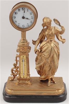 Historismus Tischuhr mit Thermometer - Antiques and Paintings