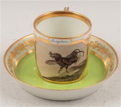 Tasse mit "La vigilance" und Untertasse, - Saisonabschluß-Auktion<br>Bilder Varia und Antiquitäten