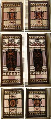 Dekoratives verbleites Glasfenster im antikisierenden Stil mit verschiedenen Dekorbändern, - Letní aukce